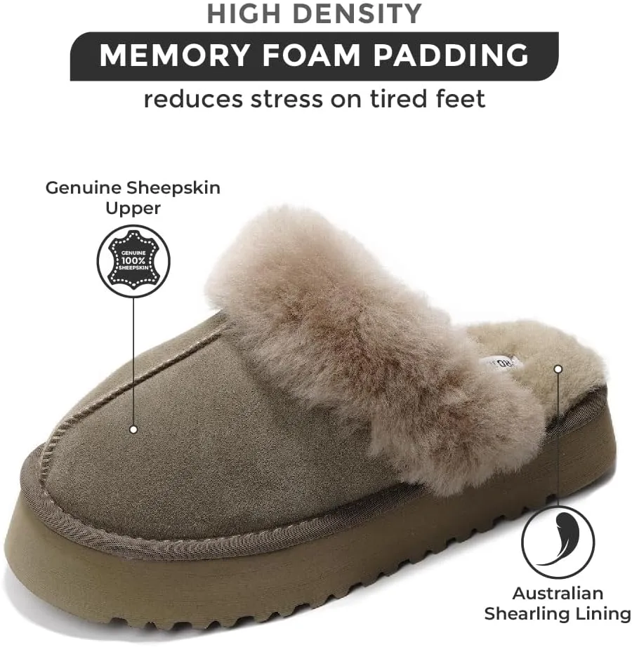Project Cloud Slippers for Women Footwear - Genuine Suede with Memory Foam Clogs and Mules for Women 2025 - Non Slip and Lightweight Faux Fur Slippers (Viki)