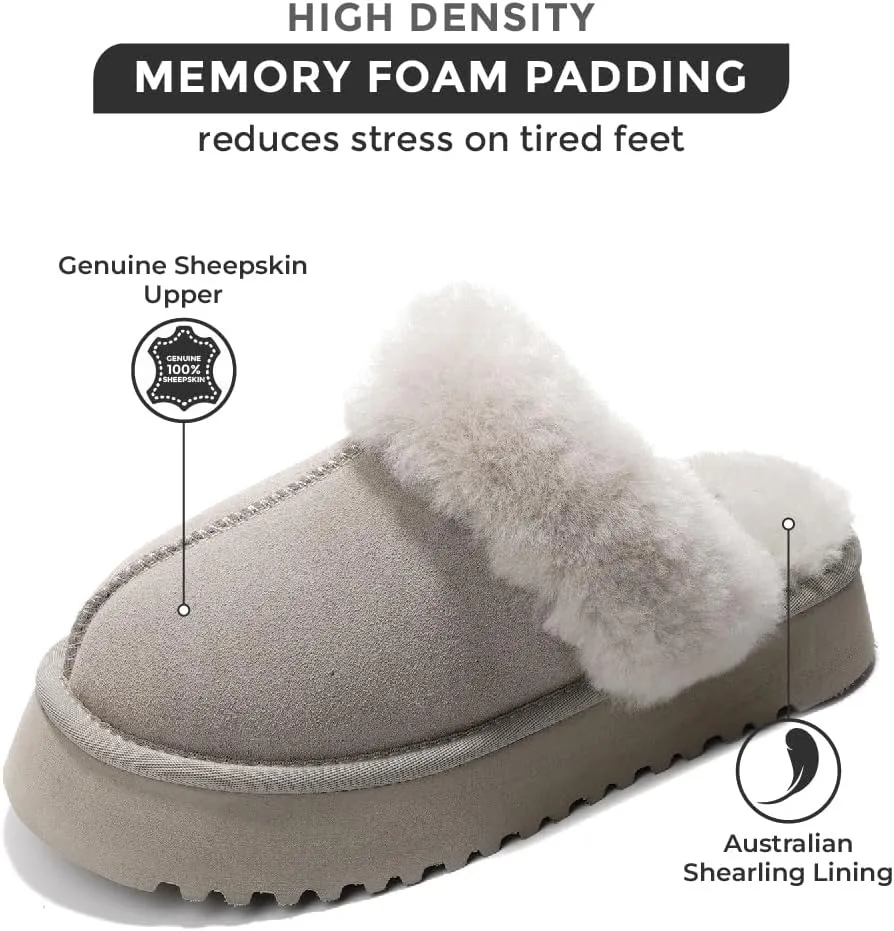 Project Cloud Slippers for Women Footwear - Genuine Suede with Memory Foam Clogs and Mules for Women 2025 - Non Slip and Lightweight Faux Fur Slippers (Viki)