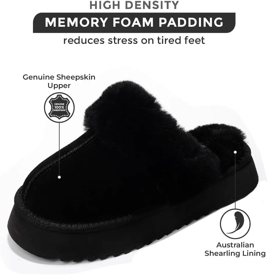 Project Cloud Slippers for Women Footwear - Genuine Suede with Memory Foam Clogs and Mules for Women 2025 - Non Slip and Lightweight Faux Fur Slippers (Viki)