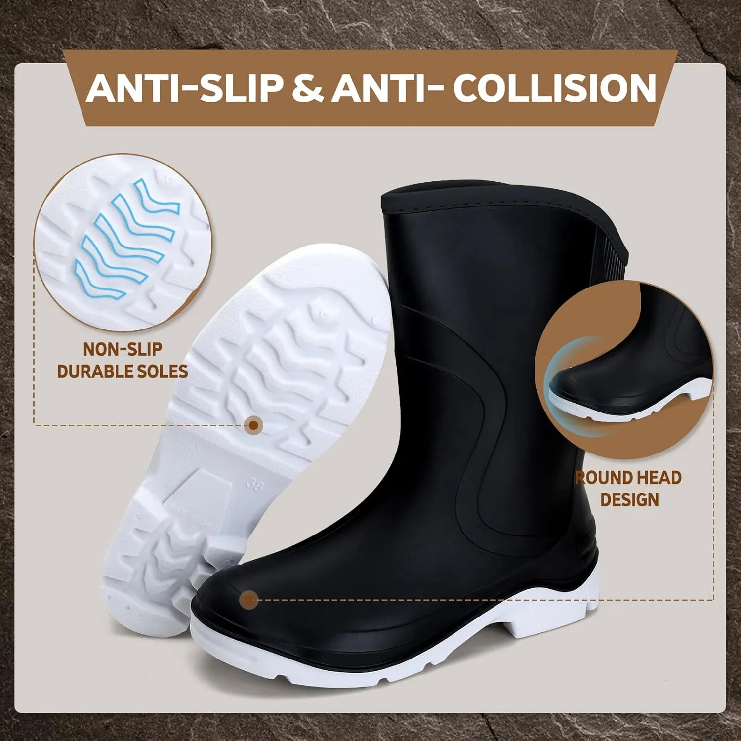 Rain Boots for Women，Waterproof Garden Rubber Boots, Non-slip Width Mid-Calf Comfort Short Boots, Ankle Rainboots Boots, Lightweight Platform Mud Boots Water Shoes for Outdoor Working Fishing