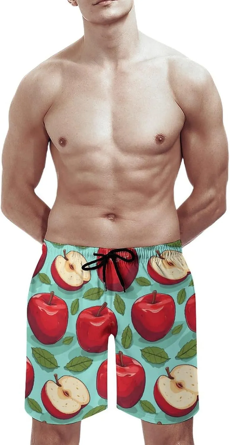 Red-Apples Men's Swim Trunks Quick Dry Hawaii Board Shorts Bathing Suits Beachwear with Mesh Lining