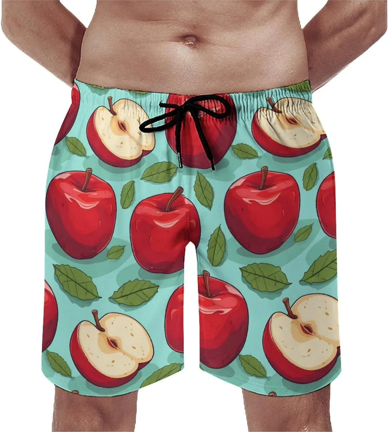 Red-Apples Men's Swim Trunks Quick Dry Hawaii Board Shorts Bathing Suits Beachwear with Mesh Lining
