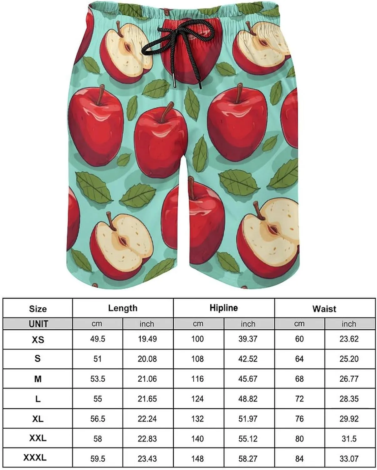 Red-Apples Men's Swim Trunks Quick Dry Hawaii Board Shorts Bathing Suits Beachwear with Mesh Lining