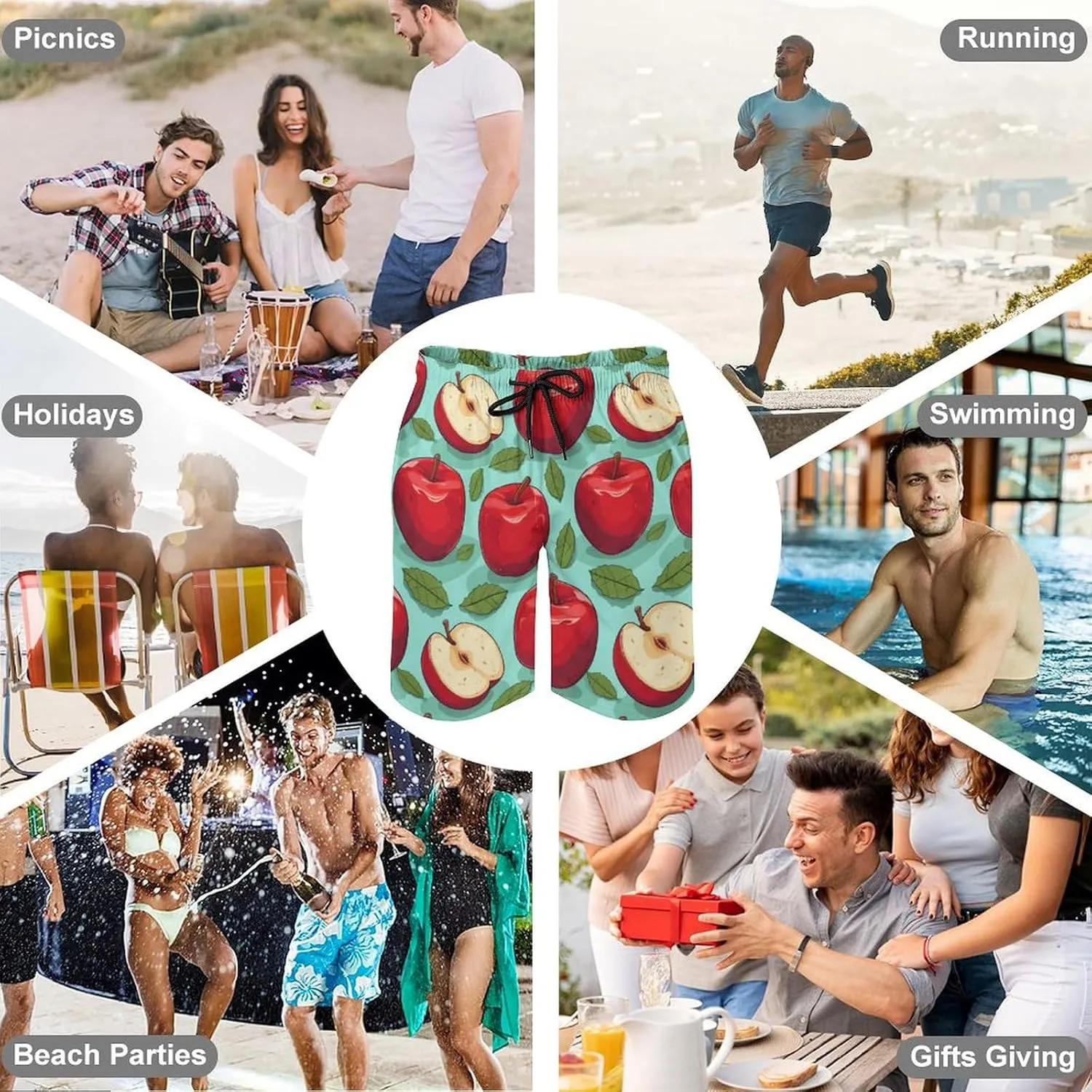 Red-Apples Men's Swim Trunks Quick Dry Hawaii Board Shorts Bathing Suits Beachwear with Mesh Lining