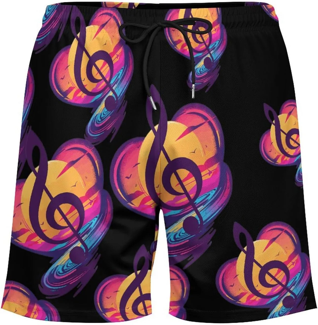 Retro Sunset Note Music Men's Swim Trunks Quick Dry Board Shorts Swimwear Beach Shorts with Compression Liner