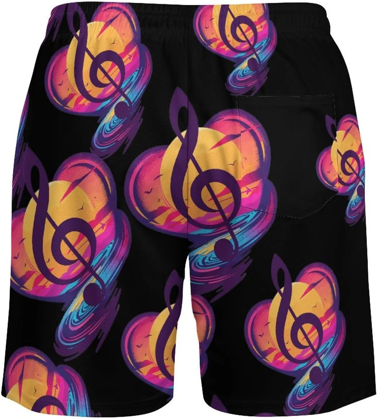 Retro Sunset Note Music Men's Swim Trunks Quick Dry Board Shorts Swimwear Beach Shorts with Compression Liner