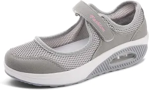RiceelSor Women's Mesh Adjustable Nurse Shoes Breathable Lightweight Walking Air Cushion Buffer Fitness Nursing Orthotic Mary Jane Shoes