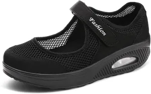 RiceelSor Women's Mesh Adjustable Nurse Shoes Breathable Lightweight Walking Air Cushion Buffer Fitness Nursing Orthotic Mary Jane Shoes