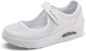 RiceelSor Women's Mesh Adjustable Nurse Shoes Breathable Lightweight Walking Air Cushion Buffer Fitness Nursing Orthotic Mary Jane Shoes