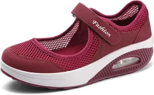 RiceelSor Women's Mesh Adjustable Nurse Shoes Breathable Lightweight Walking Air Cushion Buffer Fitness Nursing Orthotic Mary Jane Shoes