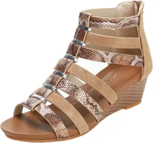 RiceelSor Women's Open Toe Wedge Gladiator Sandals High-top With Back Zipper Breathable Soft Orthopedic Vintage Roman Style Caged Sandals