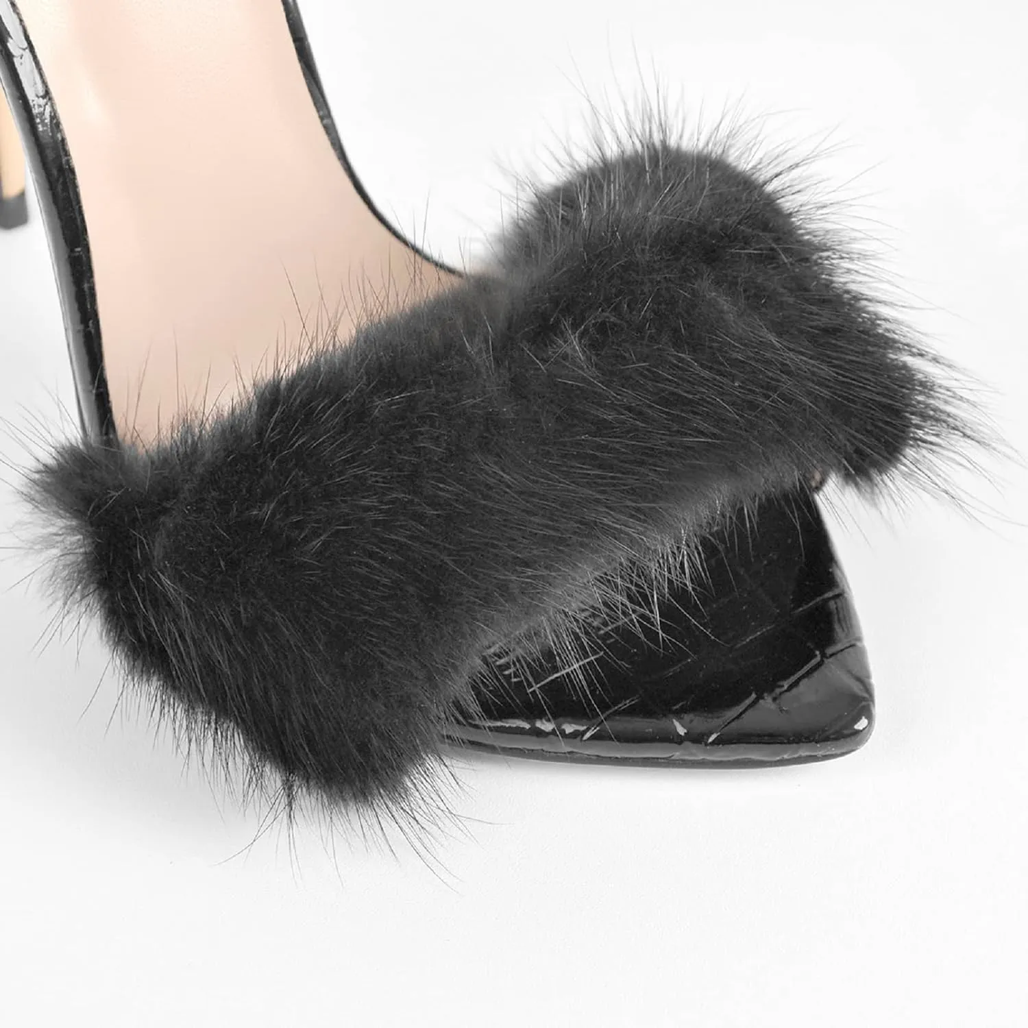 Richealnana Women's Fur Fuzzy Sexy High Heels for Women Stiletto High Heels Mules Sandals