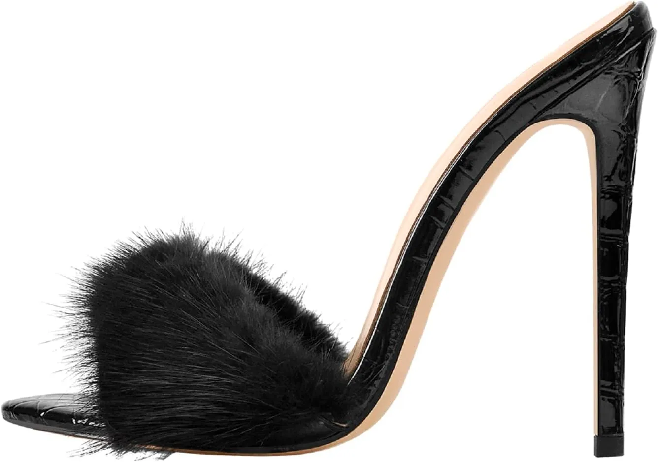 Richealnana Women's Fur Fuzzy Sexy High Heels for Women Stiletto High Heels Mules Sandals