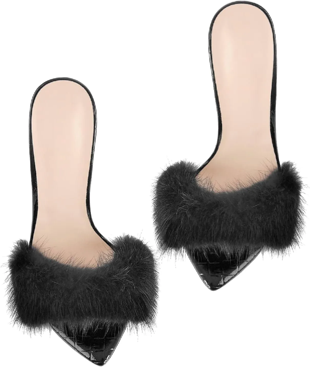 Richealnana Women's Fur Fuzzy Sexy High Heels for Women Stiletto High Heels Mules Sandals