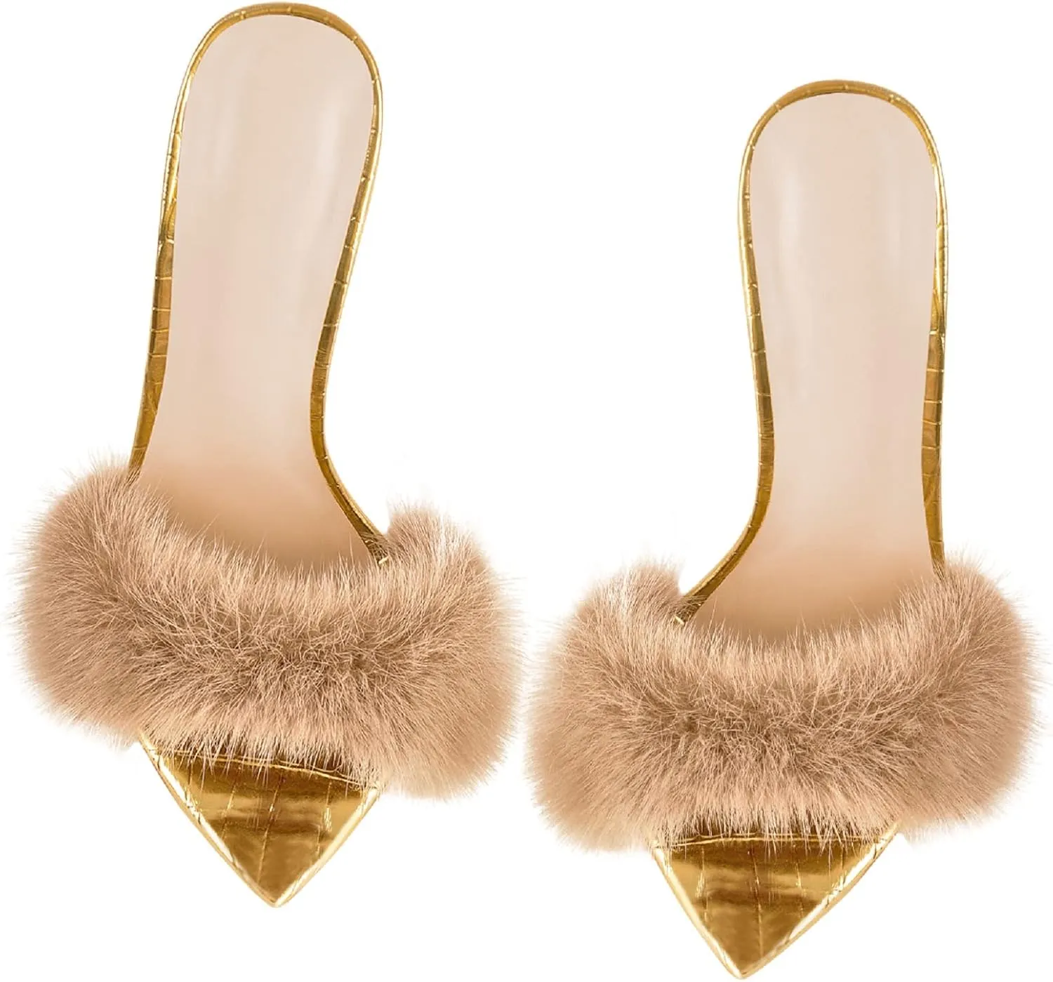 Richealnana Women's Fur Fuzzy Sexy High Heels for Women Stiletto High Heels Mules Sandals