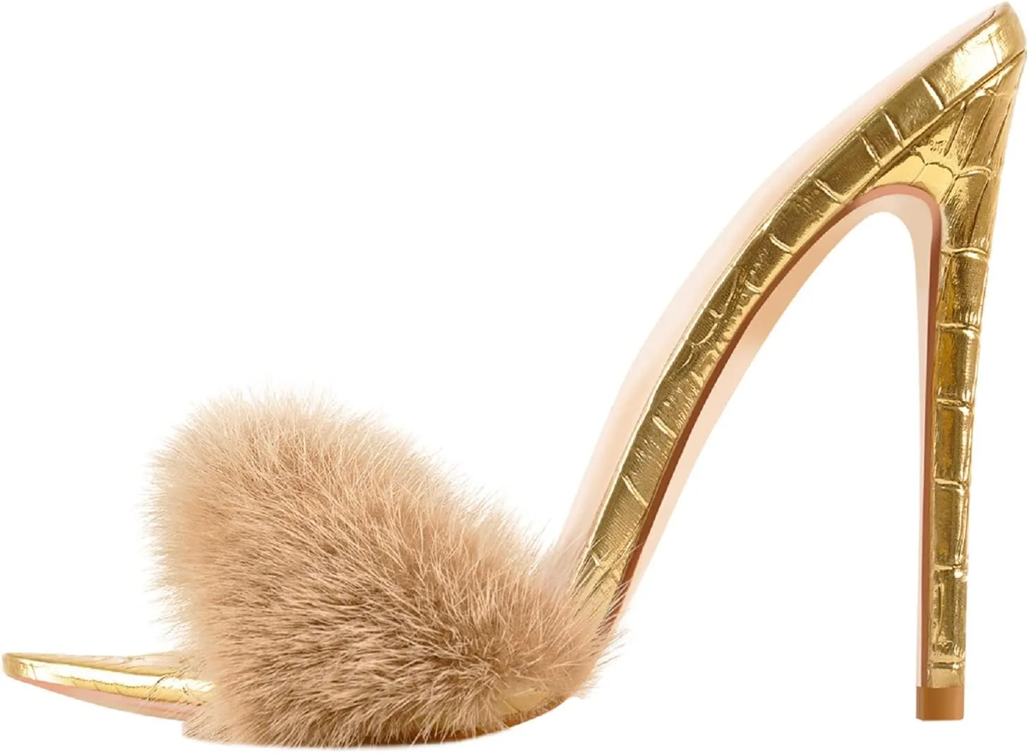 Richealnana Women's Fur Fuzzy Sexy High Heels for Women Stiletto High Heels Mules Sandals