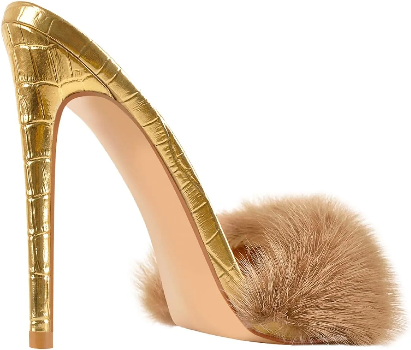 Richealnana Women's Fur Fuzzy Sexy High Heels for Women Stiletto High Heels Mules Sandals