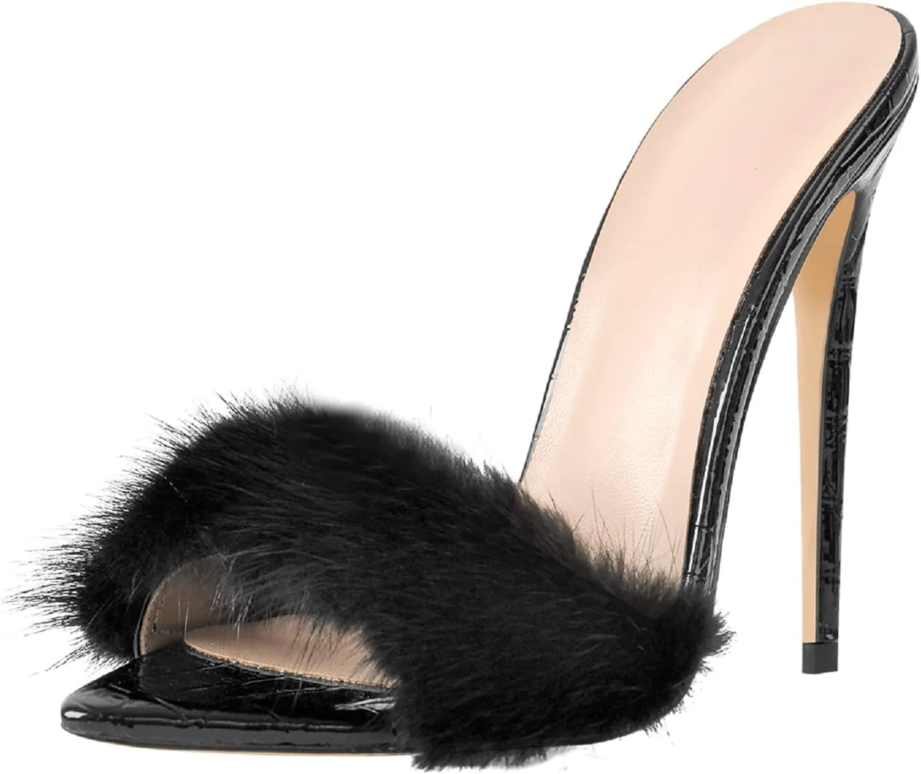 Richealnana Women's Fur Fuzzy Sexy High Heels for Women Stiletto High Heels Mules Sandals