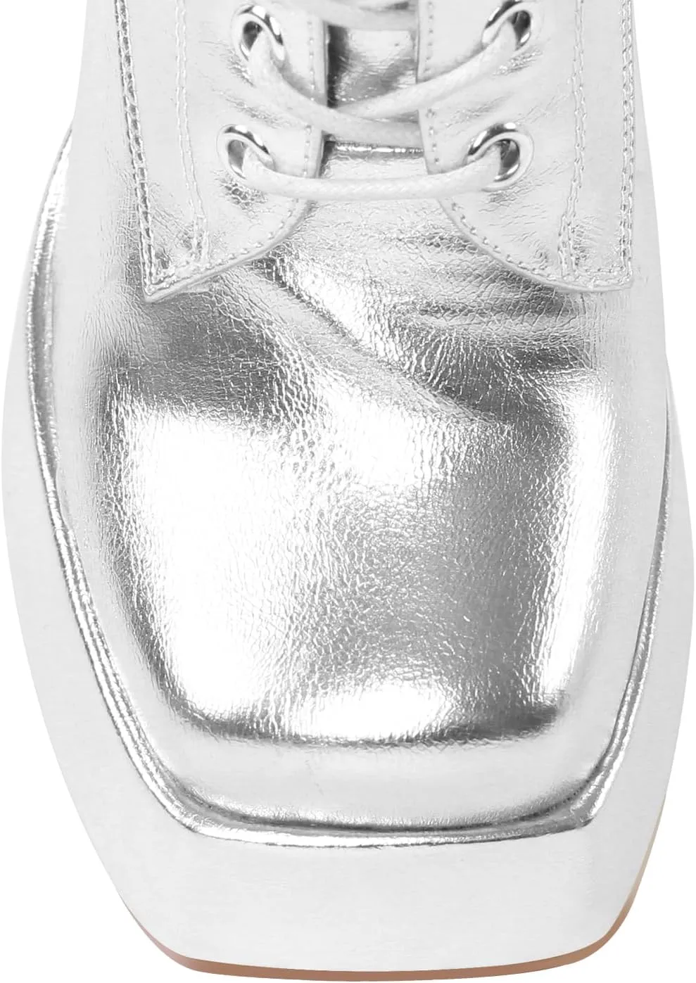 richealnini Sparkly Metallic Ankle Boots for Women Platform Heel Front Lace Up Block Heels Side Zip Up Short Booties