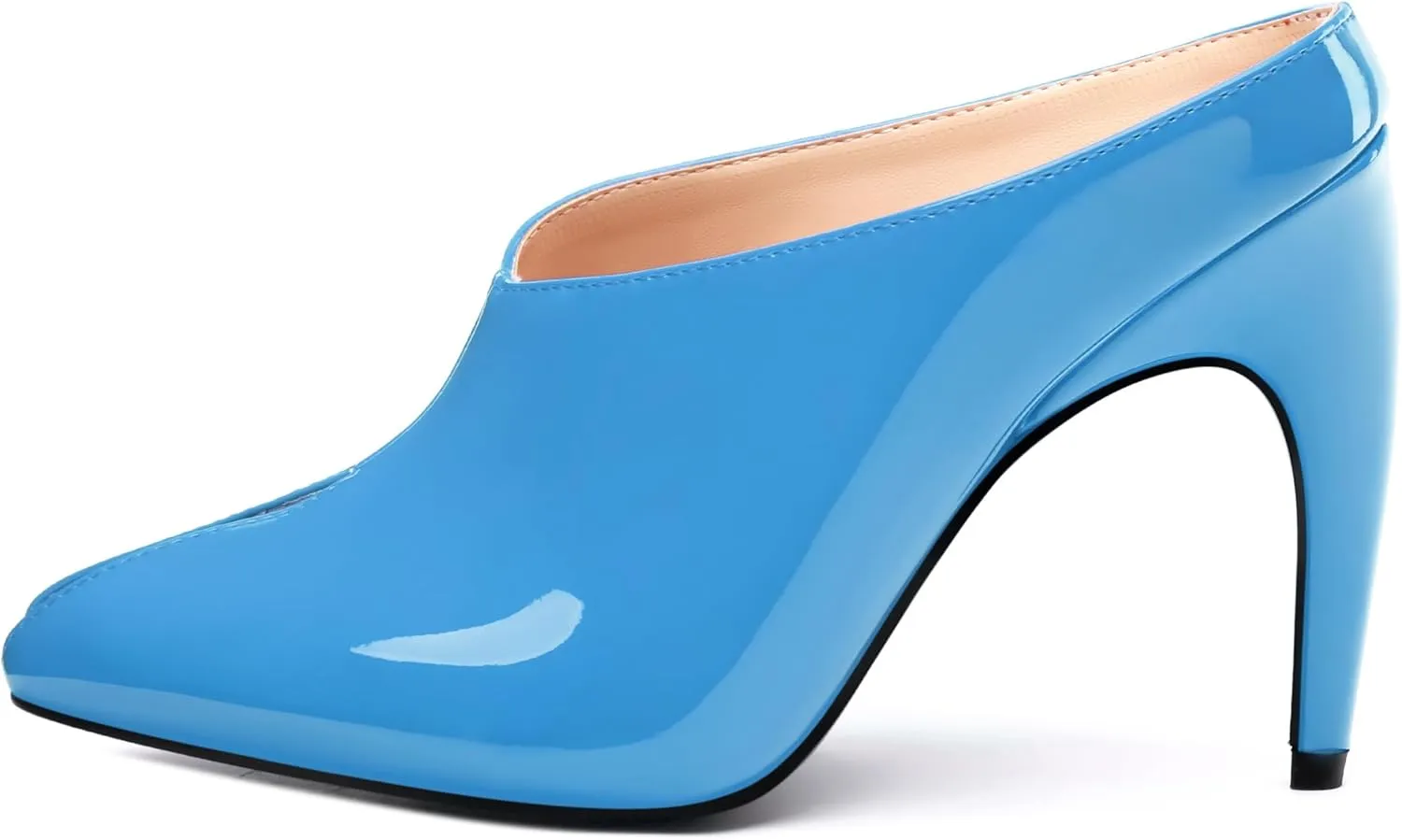 ROSERWISH Heeled Mules for Woman High Heel Mules Slip on Casual Slide Mules Square Toe Stiletto Heels Patent Comfortable Fashion Dress Shoes
