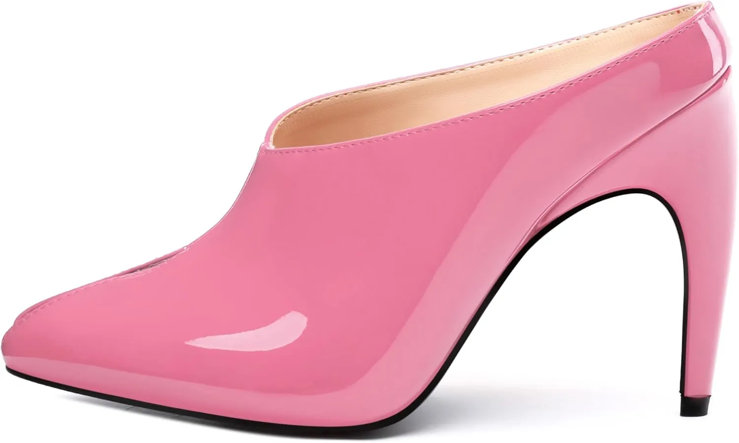 ROSERWISH Heeled Mules for Woman High Heel Mules Slip on Casual Slide Mules Square Toe Stiletto Heels Patent Comfortable Fashion Dress Shoes