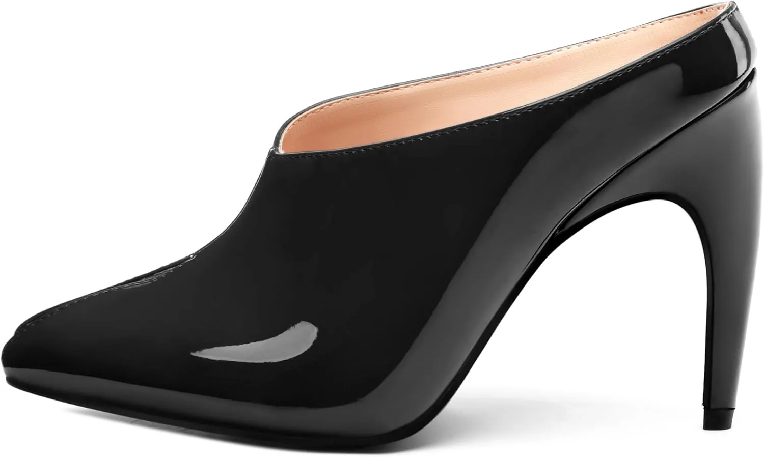 ROSERWISH Heeled Mules for Woman High Heel Mules Slip on Casual Slide Mules Square Toe Stiletto Heels Patent Comfortable Fashion Dress Shoes