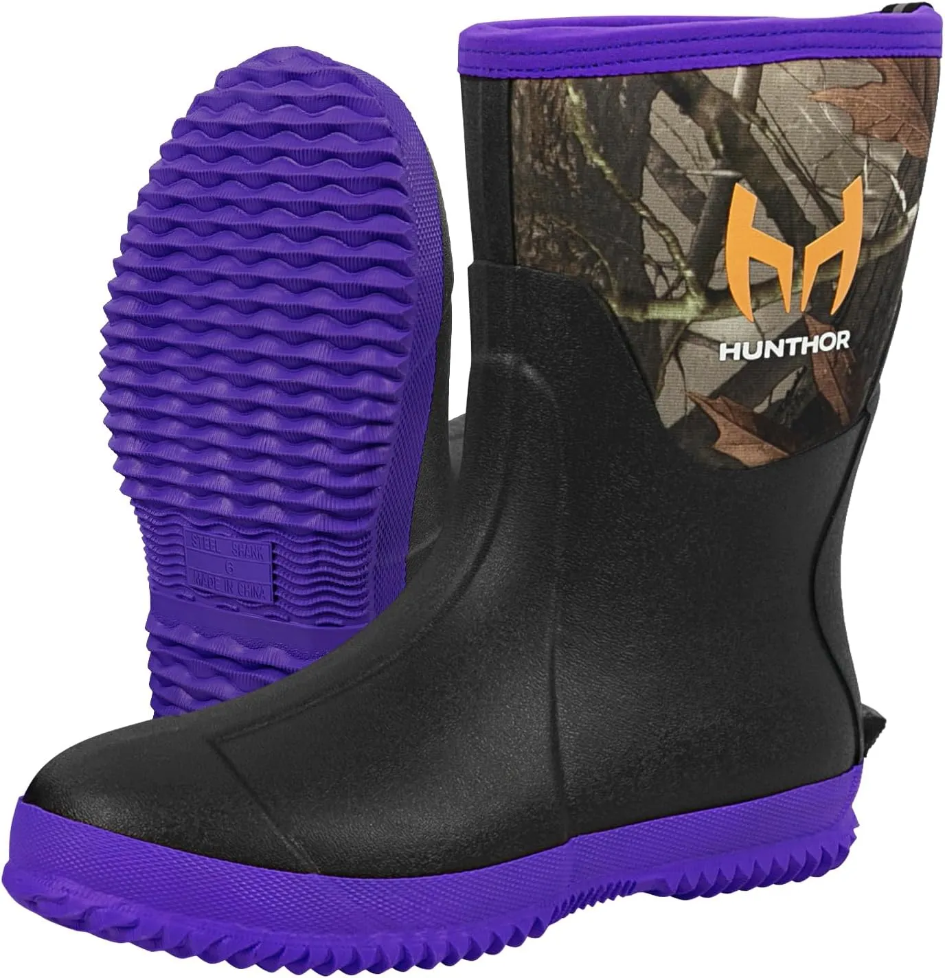 Rubber Boots for Women, 5mm Neoprene Insulated Waterproof Rain Boots with Steel Shank, Mid Calf Hunting Shoes for Faming Gardening Mud Work (Size 5-11)
