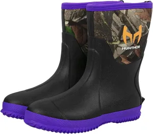 Rubber Boots for Women, 5mm Neoprene Insulated Waterproof Rain Boots with Steel Shank, Mid Calf Hunting Shoes for Faming Gardening Mud Work (Size 5-11)