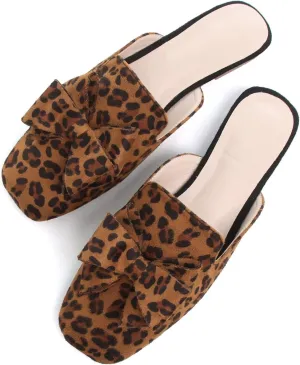 SAILING LU Women's Cute Bow Mules Square Toe Backless Loafers Easy Slip-on Flat Slides Comfortable Sandals Summer Shoes