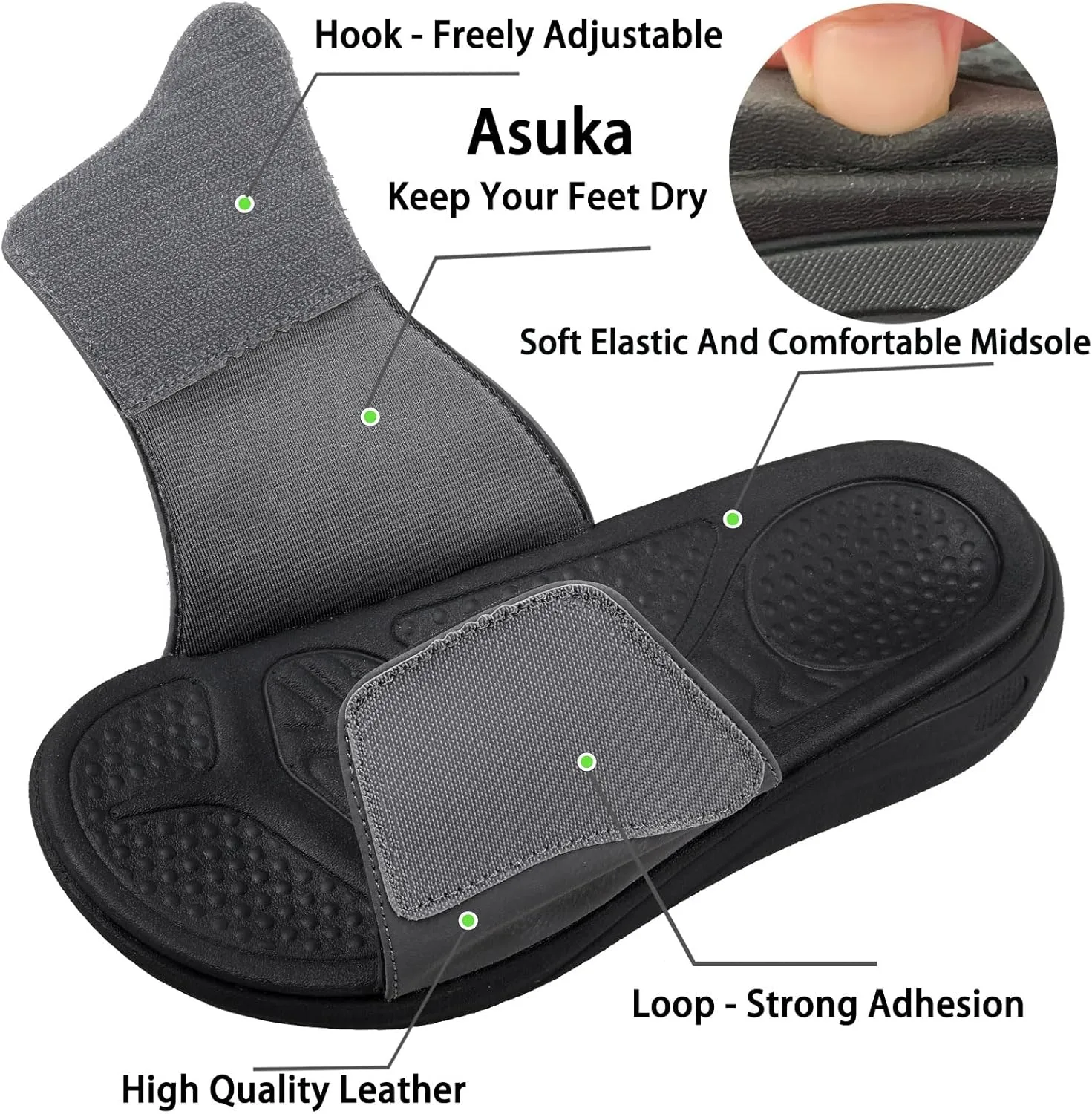 Sandals for Men Adjustable Width Slides Arch Support Orthopedic for Diabetic Plantar Fasciitis Swollen Feet Pain Relief Neuropathy