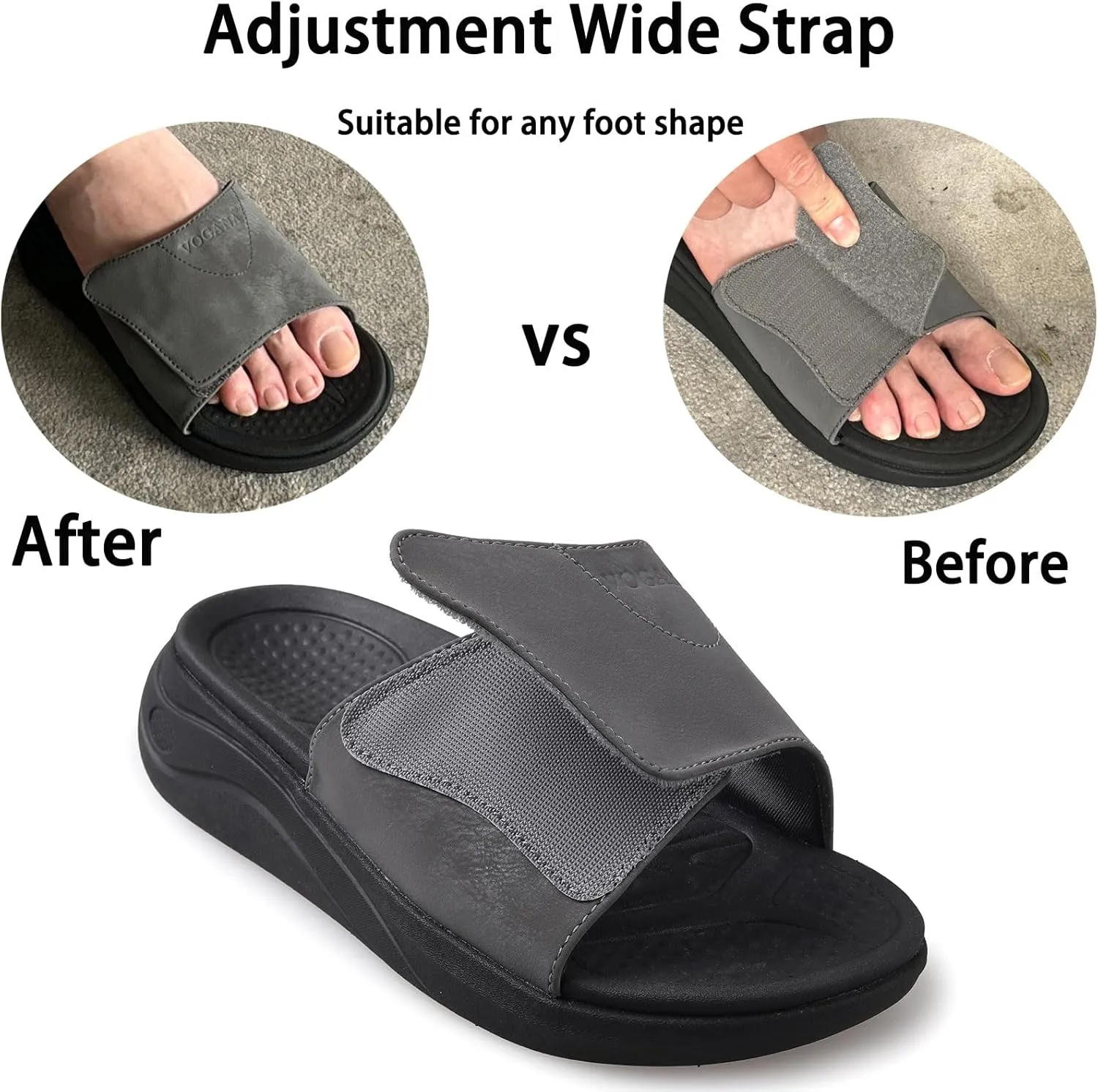 Sandals for Men Adjustable Width Slides Arch Support Orthopedic for Diabetic Plantar Fasciitis Swollen Feet Pain Relief Neuropathy