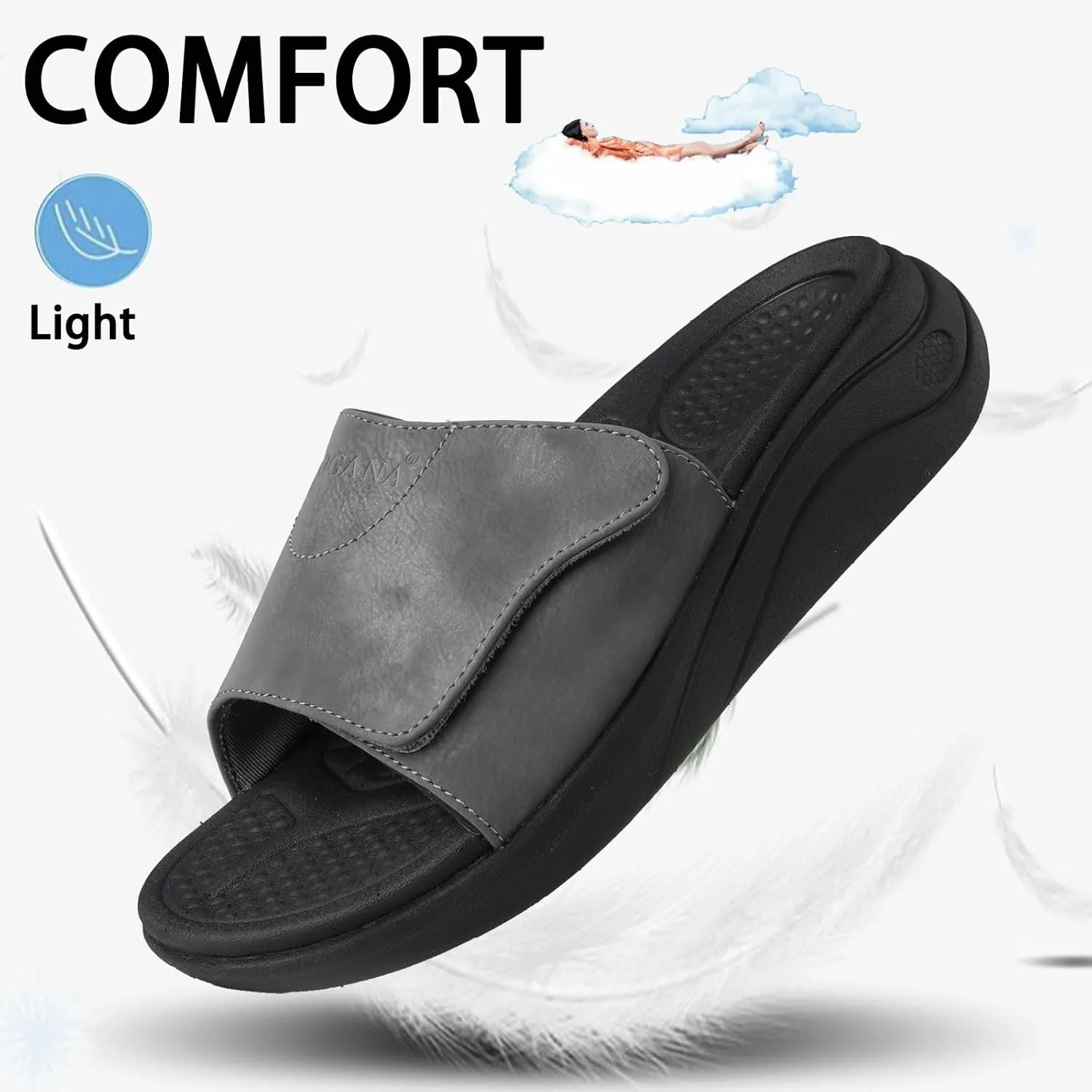Sandals for Men Adjustable Width Slides Arch Support Orthopedic for Diabetic Plantar Fasciitis Swollen Feet Pain Relief Neuropathy