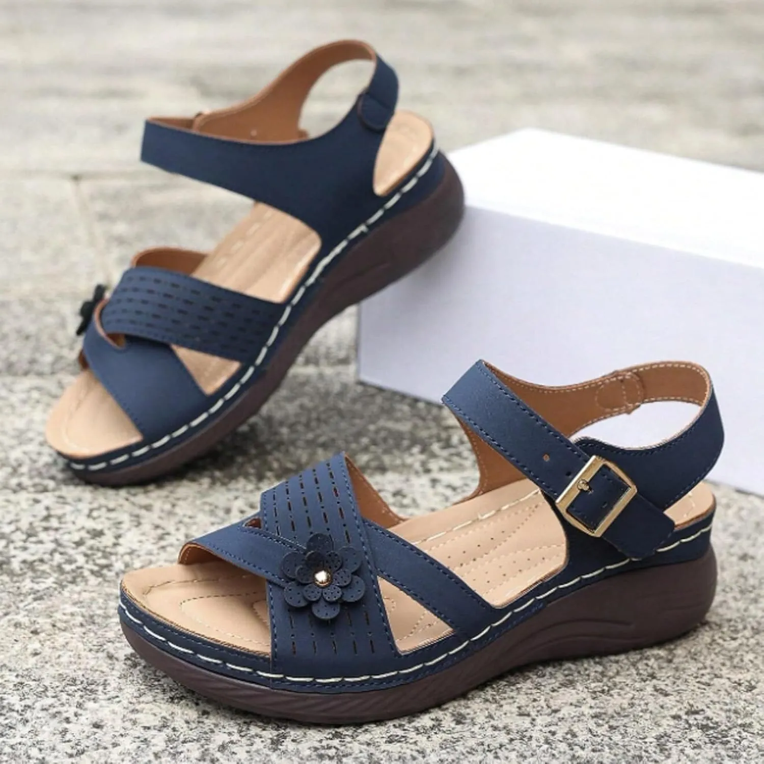 Sandals for Women Comfort Walking Non Slip Casual Summer Adjustable Strappy Shoes Soft Cushion Fashion Womens Sandals