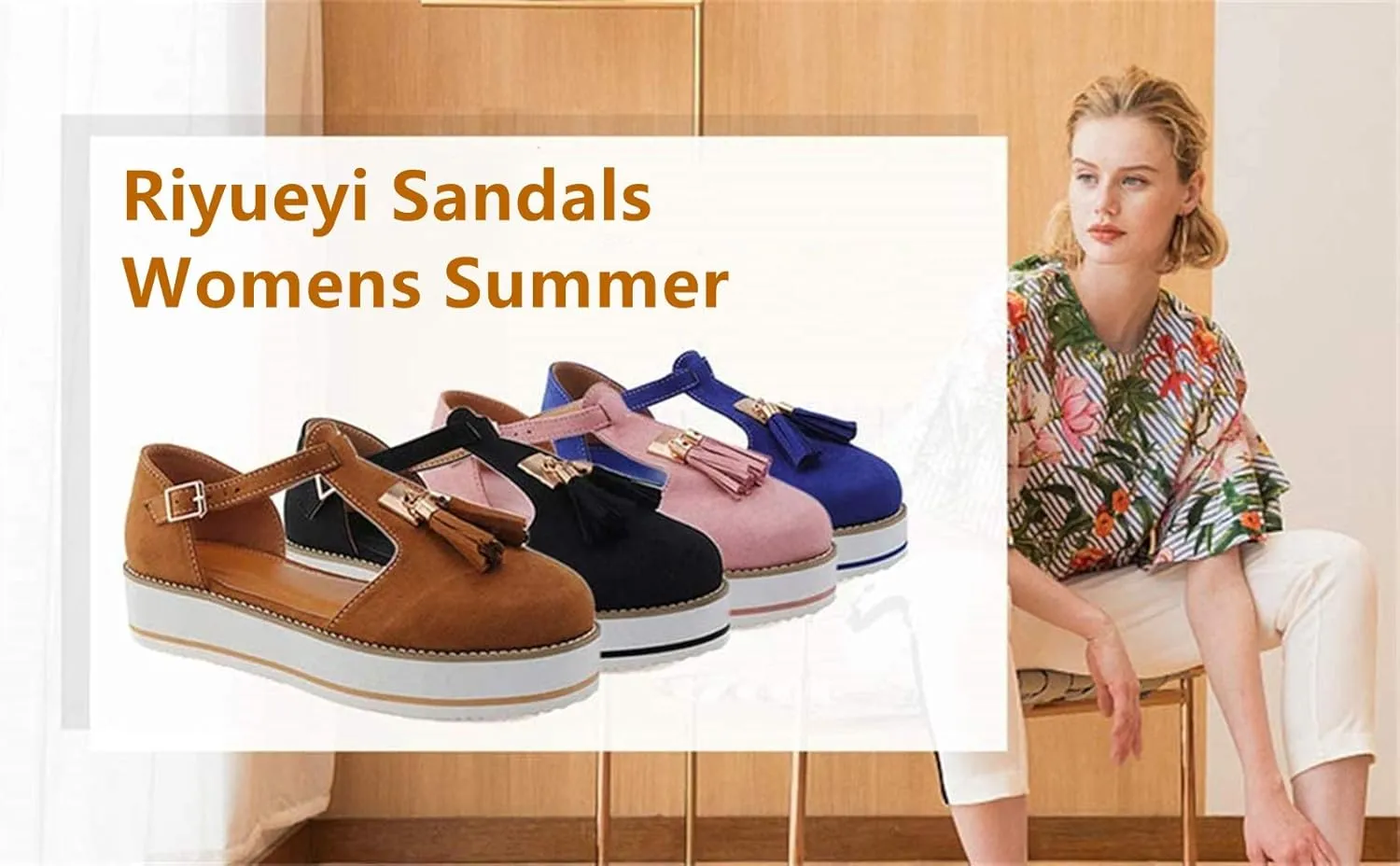 Sandals for Women Tassel Summer Platform Leather Sandal Closed Toe Buckle Shoes Ankle Strap Heeled Vintage Beach Espadrilles Sandals