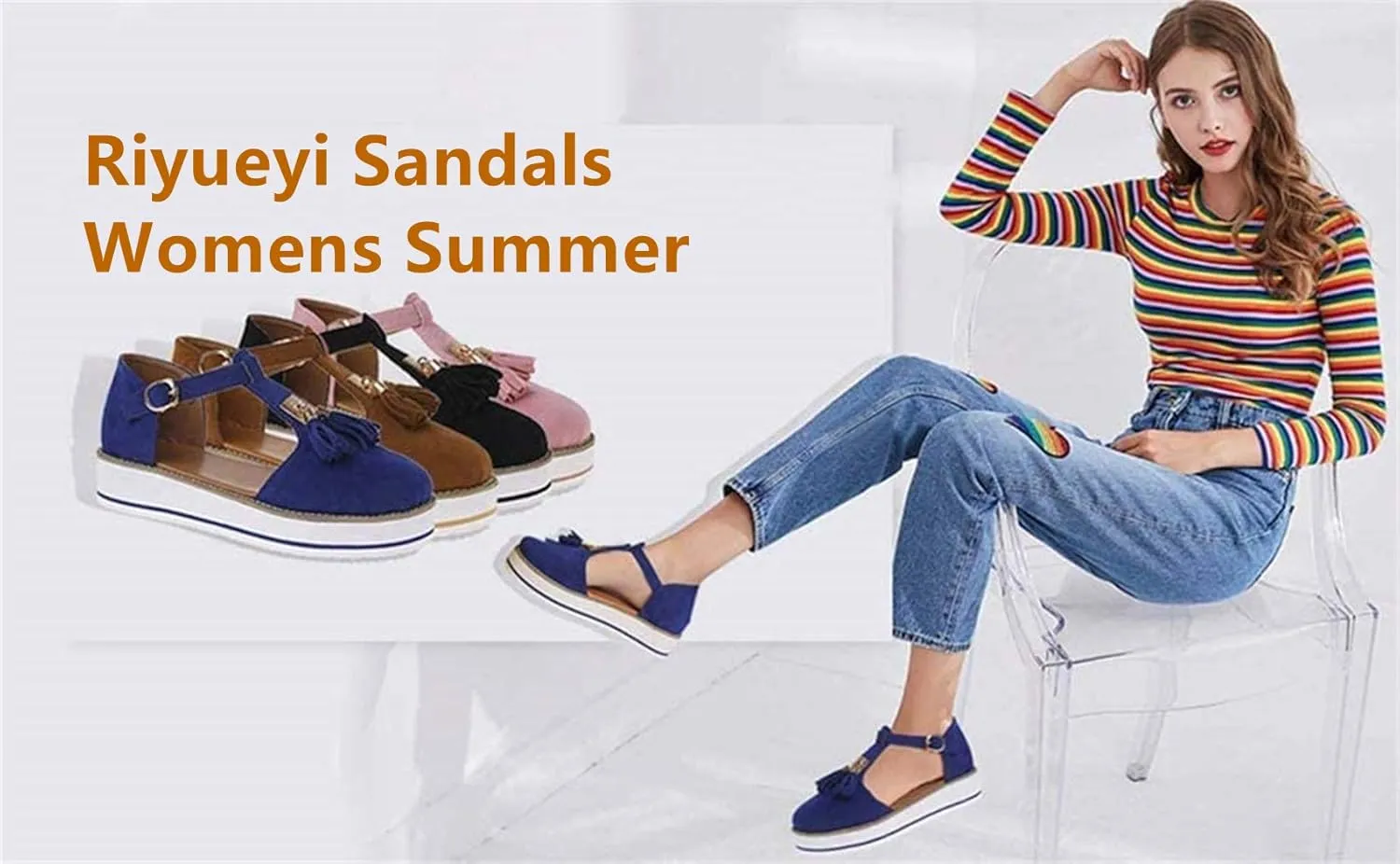 Sandals for Women Tassel Summer Platform Leather Sandal Closed Toe Buckle Shoes Ankle Strap Heeled Vintage Beach Espadrilles Sandals
