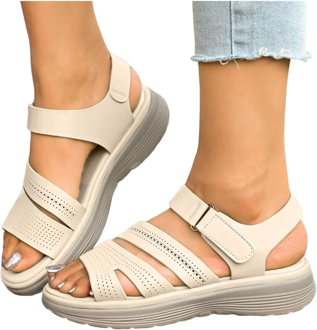 Sandals for Women Wedge Shoes 2025 Summer Open Toe Comfortable Hollow Thick Out Casual Wedge Sandals with Arch Support Casual Summer Mules Adjustable Slide Walking Shoes