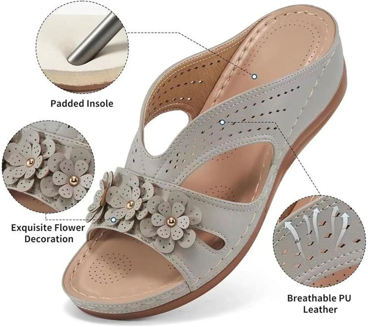Sandals for Women Wedge Shoes Slip On Dressy Summer Comfortable Slides Arch Support with Flowers Sandal Casual Comfort Lightweight Cross Strap Sandals-Shock Platform Fishmouth Slippers