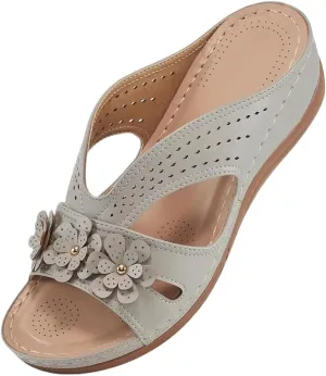 Sandals for Women Wedge Shoes Slip On Dressy Summer Comfortable Slides Arch Support with Flowers Sandal Casual Comfort Lightweight Cross Strap Sandals-Shock Platform Fishmouth Slippers
