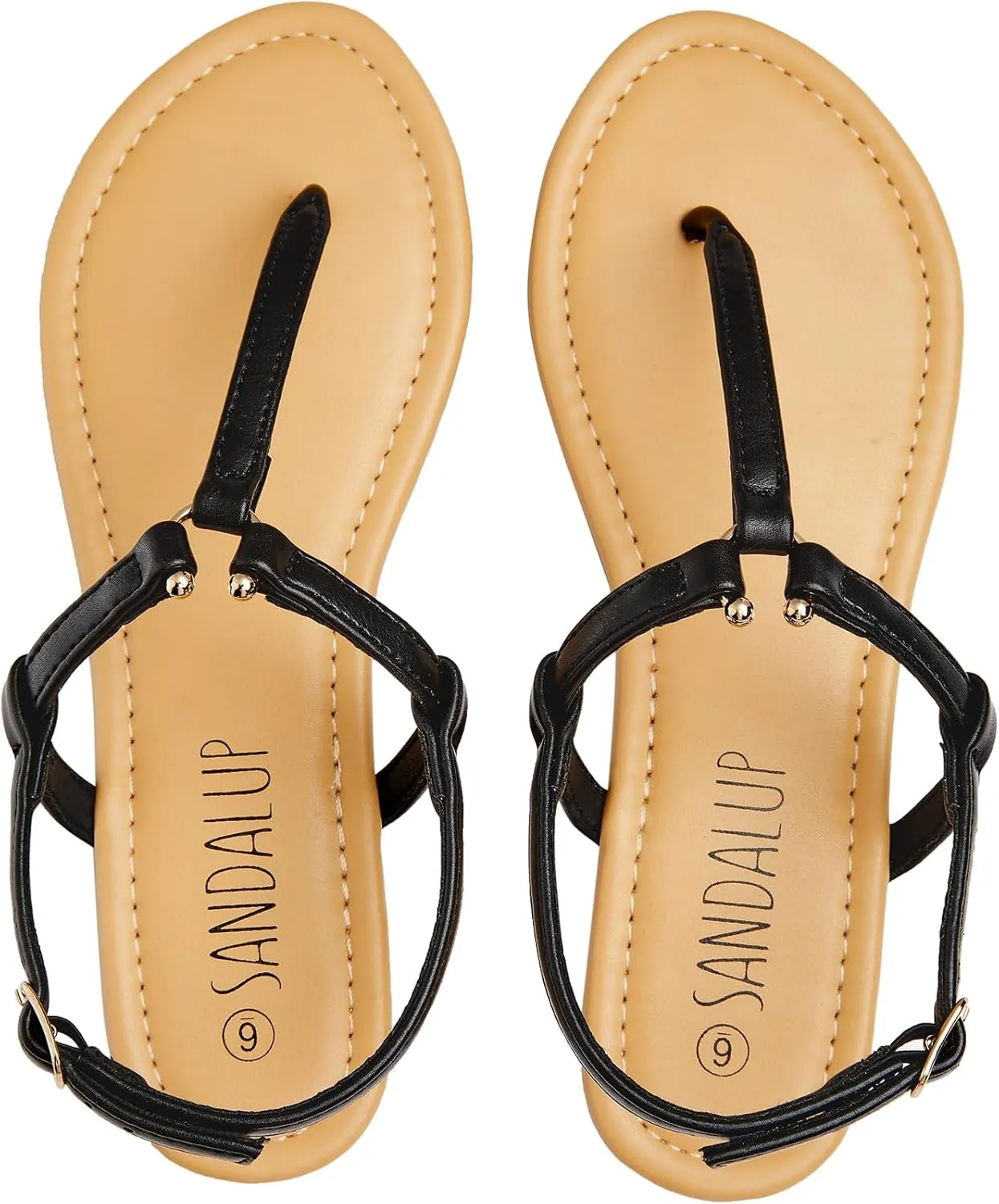 SANDALUP Thong Flat Sandals with Ring Metal and Adjustable Ankle Buckle for Women Summer