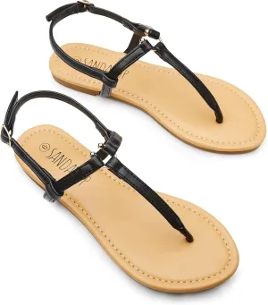 SANDALUP Thong Flat Sandals with Ring Metal and Adjustable Ankle Buckle for Women Summer