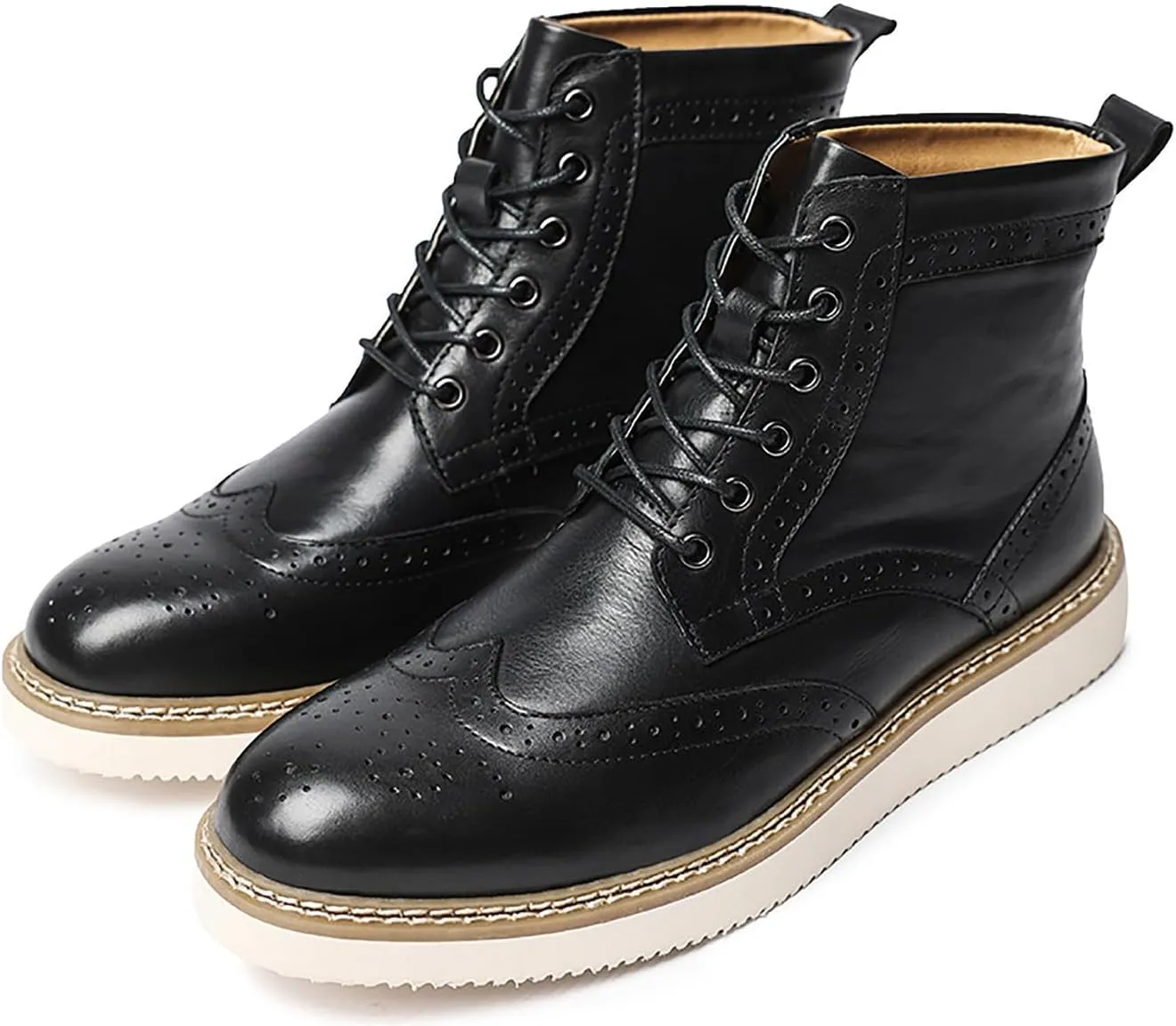 Santimon Mens Boots Casual Dress Motorcycle Boots Genuine Leather Wingtips Brogues Chelesa Boots Fashion Formal Boots for Men