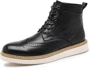 Santimon Mens Boots Casual Dress Motorcycle Boots Genuine Leather Wingtips Brogues Chelesa Boots Fashion Formal Boots for Men