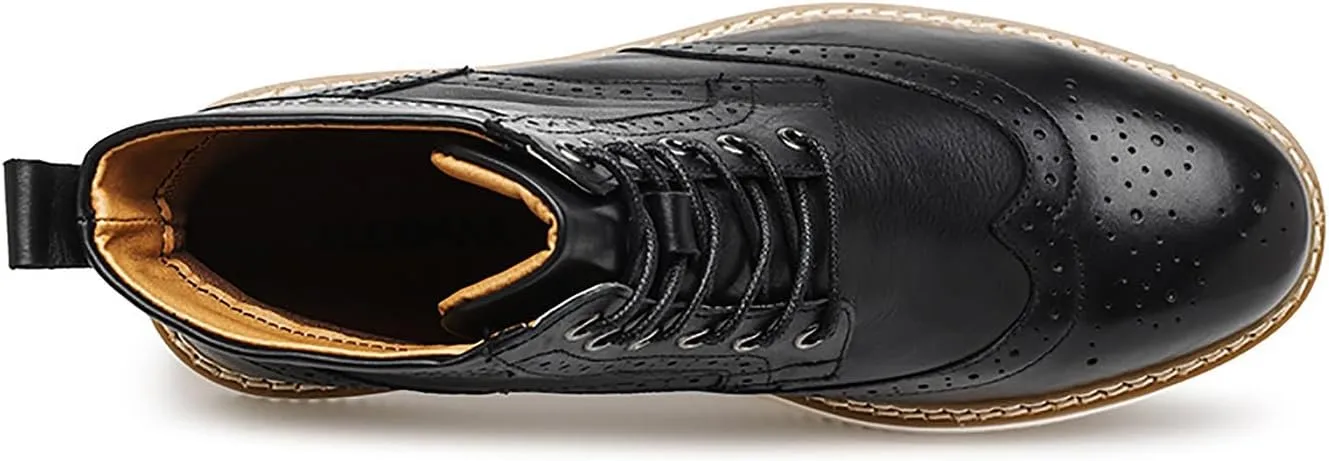 Santimon Mens Boots Casual Dress Motorcycle Boots Genuine Leather Wingtips Brogues Chelesa Boots Fashion Formal Boots for Men