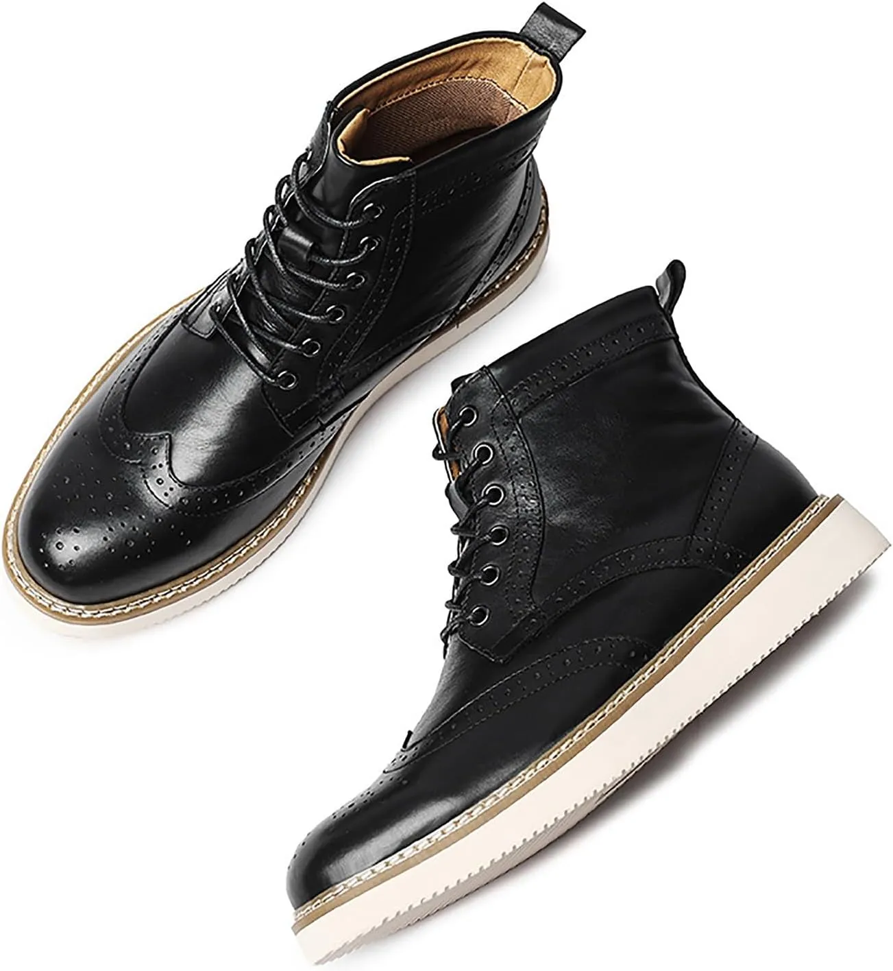 Santimon Mens Boots Casual Dress Motorcycle Boots Genuine Leather Wingtips Brogues Chelesa Boots Fashion Formal Boots for Men