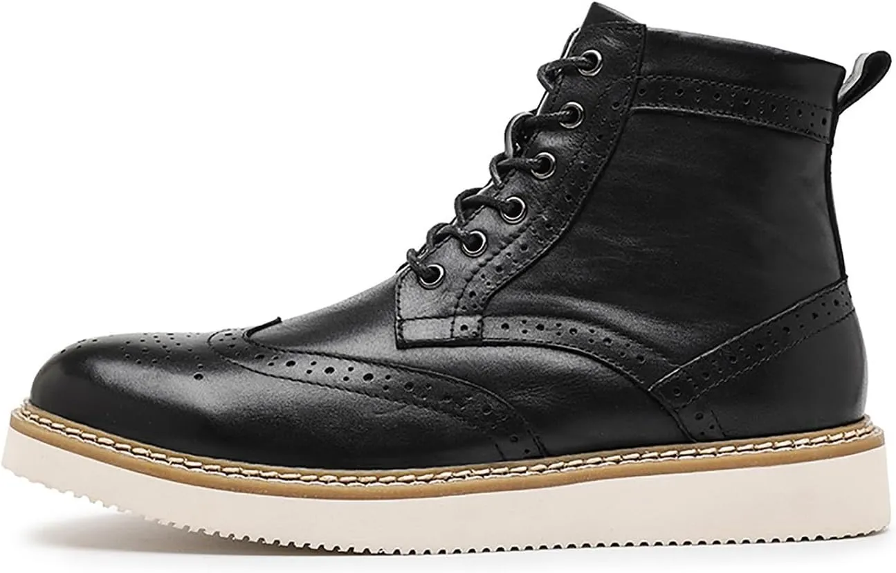 Santimon Mens Boots Casual Dress Motorcycle Boots Genuine Leather Wingtips Brogues Chelesa Boots Fashion Formal Boots for Men