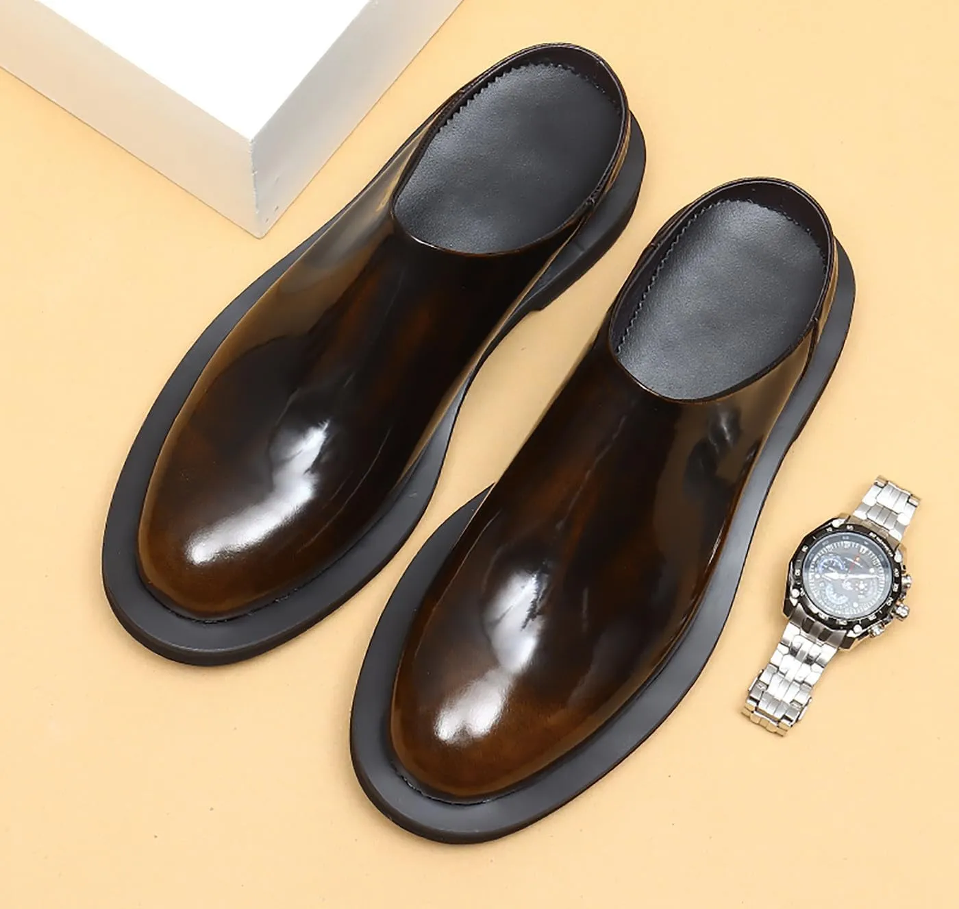 Santimon Men's Mules & Clogs Casual Dress Slippers Leather Walking Shoes Fashion Formal Slip On Loafers Summer Shoes for Men