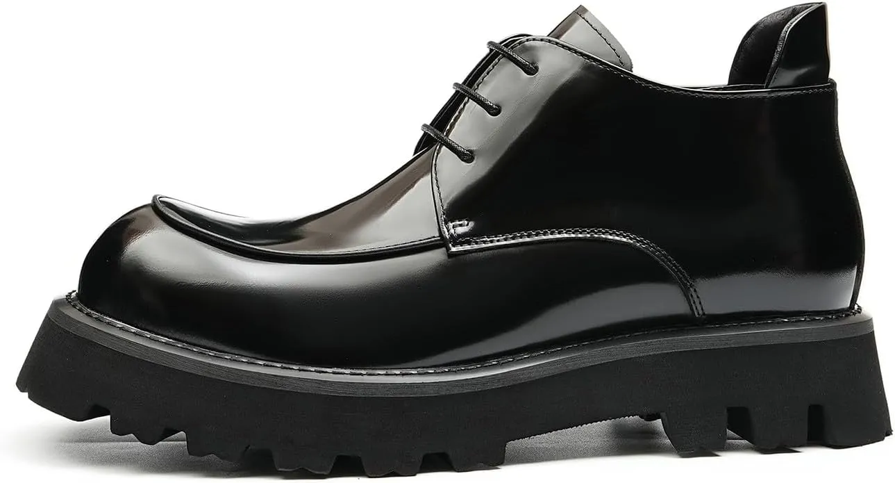Santimon Mens Oxfords Boots Formal Dress Ankle Low Top Boots Fashion Patent Leather Thick-Soled Chelsea Boots Prom Wedding Tuxedo Business Causal Lightweight Chukka Boots for Men