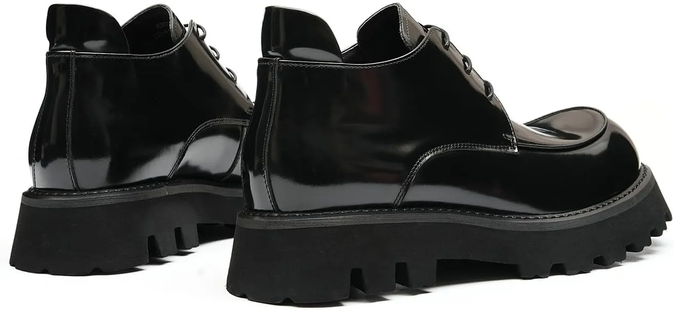 Santimon Mens Oxfords Boots Formal Dress Ankle Low Top Boots Fashion Patent Leather Thick-Soled Chelsea Boots Prom Wedding Tuxedo Business Causal Lightweight Chukka Boots for Men