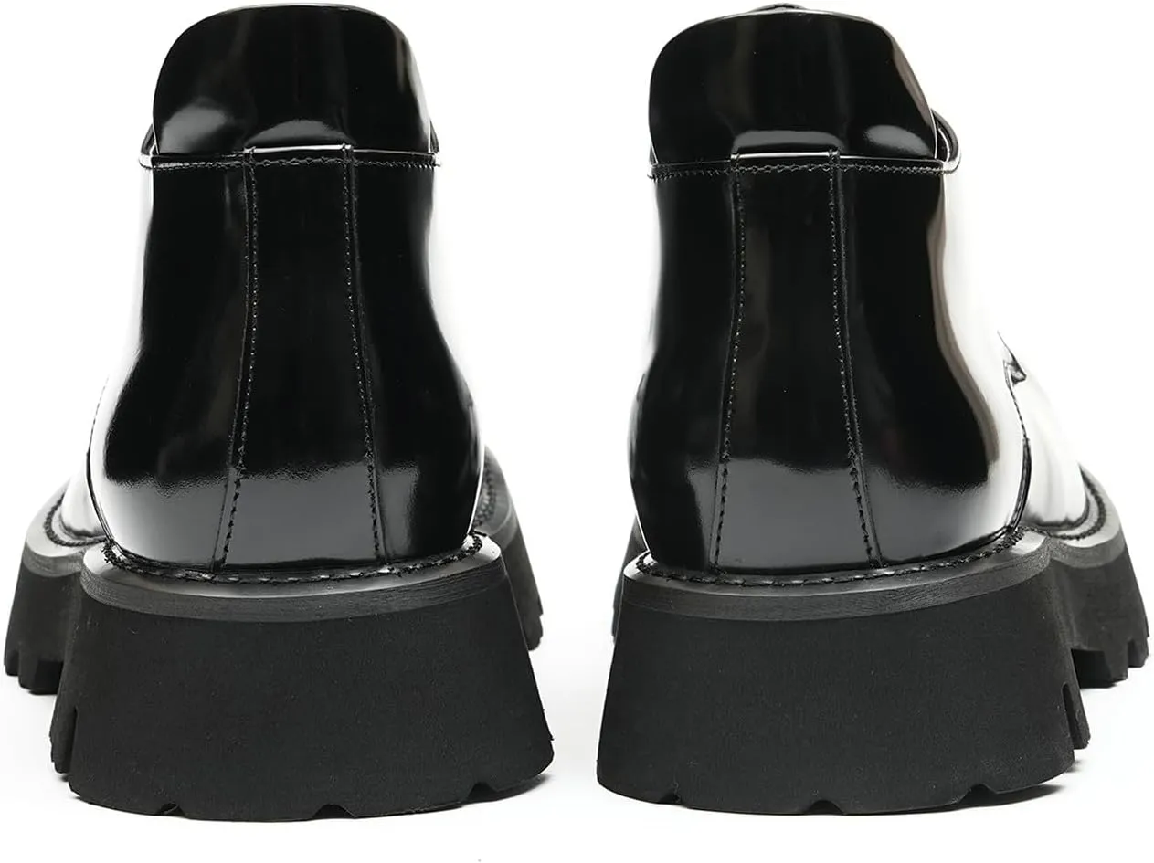 Santimon Mens Oxfords Boots Formal Dress Ankle Low Top Boots Fashion Patent Leather Thick-Soled Chelsea Boots Prom Wedding Tuxedo Business Causal Lightweight Chukka Boots for Men