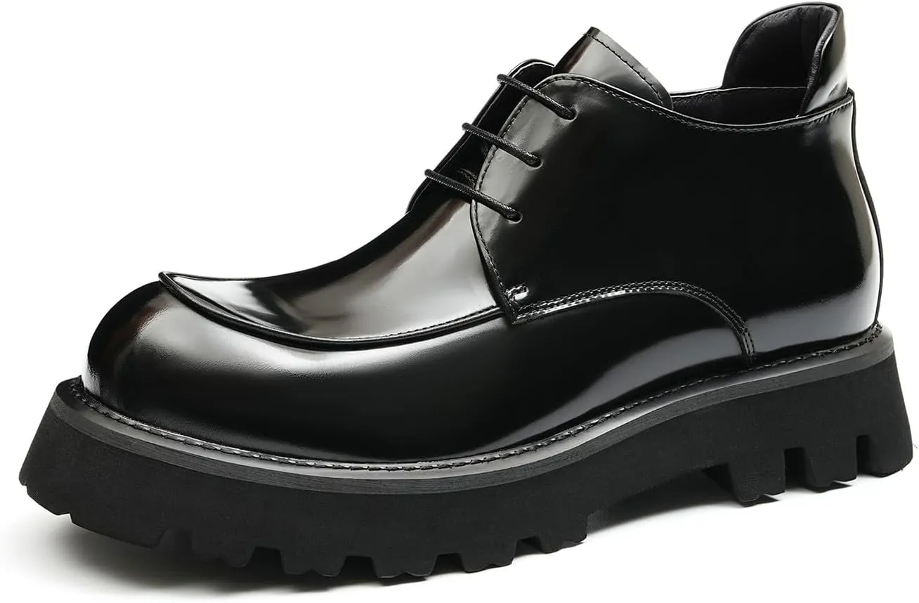 Santimon Mens Oxfords Boots Formal Dress Ankle Low Top Boots Fashion Patent Leather Thick-Soled Chelsea Boots Prom Wedding Tuxedo Business Causal Lightweight Chukka Boots for Men